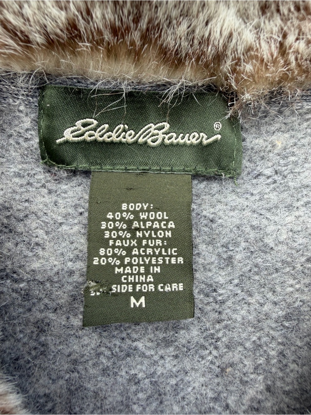 Eddie Bauer Wool Alpaca Blend Faux Fur Trim Full Zip Sweater Vest M - Picture 8 of 8